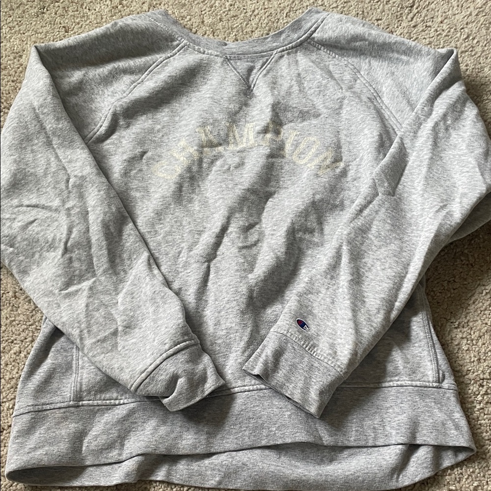 Champion Light Gray Crewneck Sweatshirt with Faded Chest Script